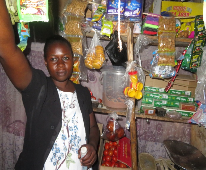 Namuluuta Jalia has expanded her groundnut production and now adds value to her harvest, which she sells through her shop.